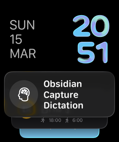 Apple Watch showing the Obsidian Capture Dictation shortcut
